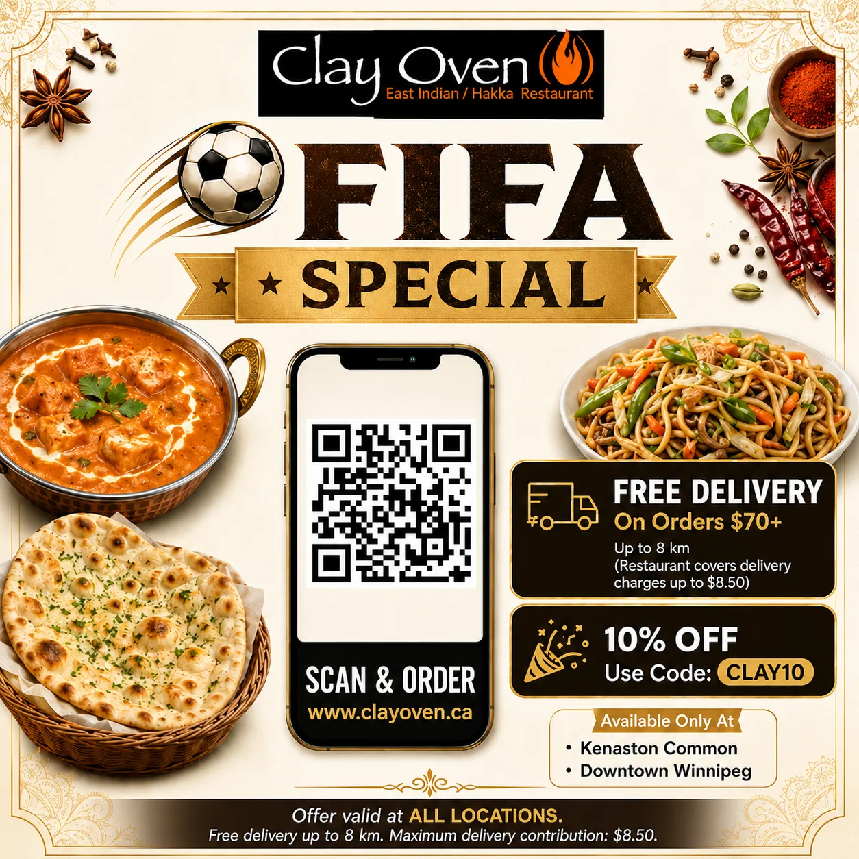 Clay Oven Winnipeg special offer – authentic East Indian dining at Kenaston Winnipeg & Downtown